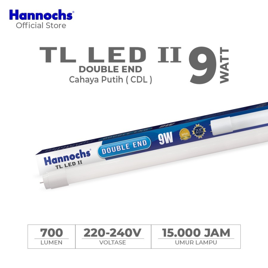 PAKET Hannochs Lampu TL LED II Double End 9 Watt Lampu Tube Light - Putih dan Kuning / Lampu TL