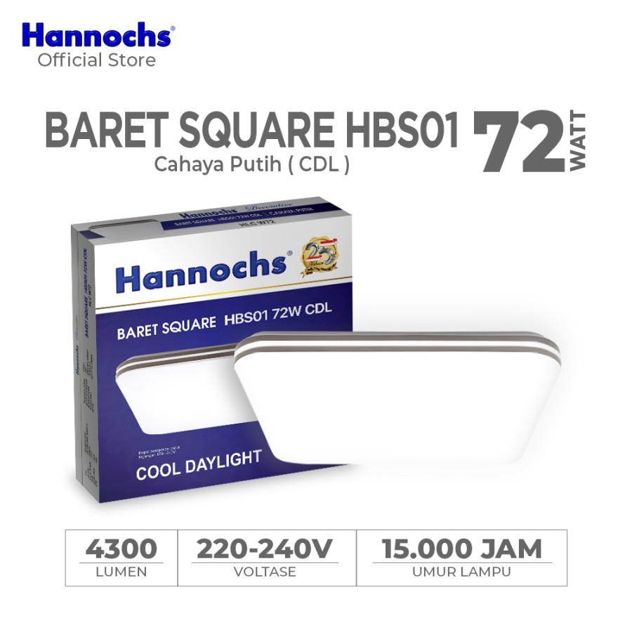Hannochs Lampu Downlight LED Baret Square HBS01 72W Cahaya Putih / Lampu Ceiling / Lampu Plafon / La