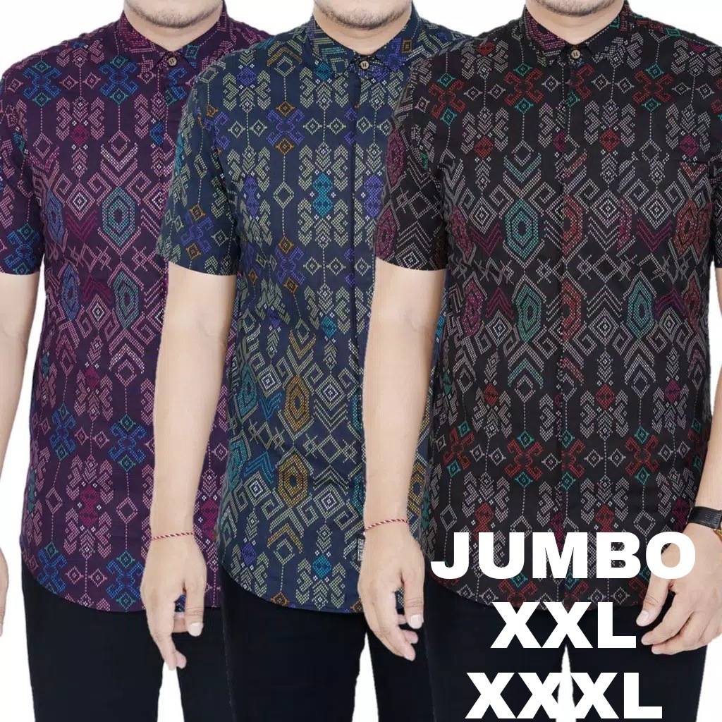 Kemeja Batik Songket Lengan Pendek Pria Jumbo Baju Batik XXL XXXL Batik Pendek Big Size