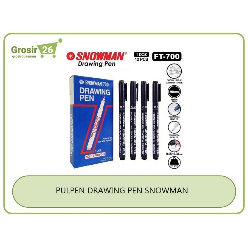 

(1 pcs) pulpen pena gambar / drawing pen snowman ft-700 tinta hitam nomor 0.1 | 0.2 | 0.3 | 0.4 | 0.5 | 0.6 | 0.7 | 0.8