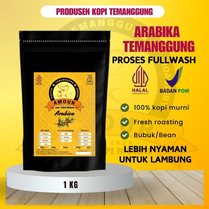 

Amour Coffee Kopi Arabika 1Kg Temanggung (Fullwash) Roastedbean / Ground Coffee 100% Kopi Murni Speciality