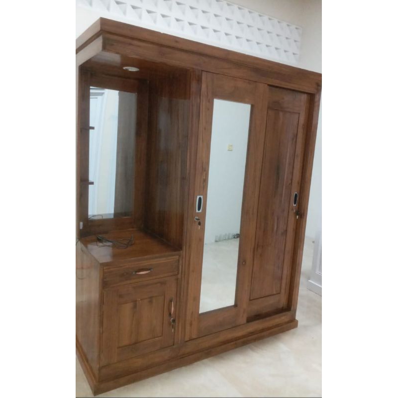 LEMARI SLEDING JATI MEJA RIAS