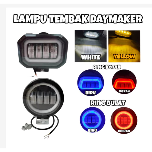 Lampu Tembak Sorot 4Mata LED - Lampu Tembak Daymaker 4 Mata - Kotak Bulat + Senja - Putih-Kuning