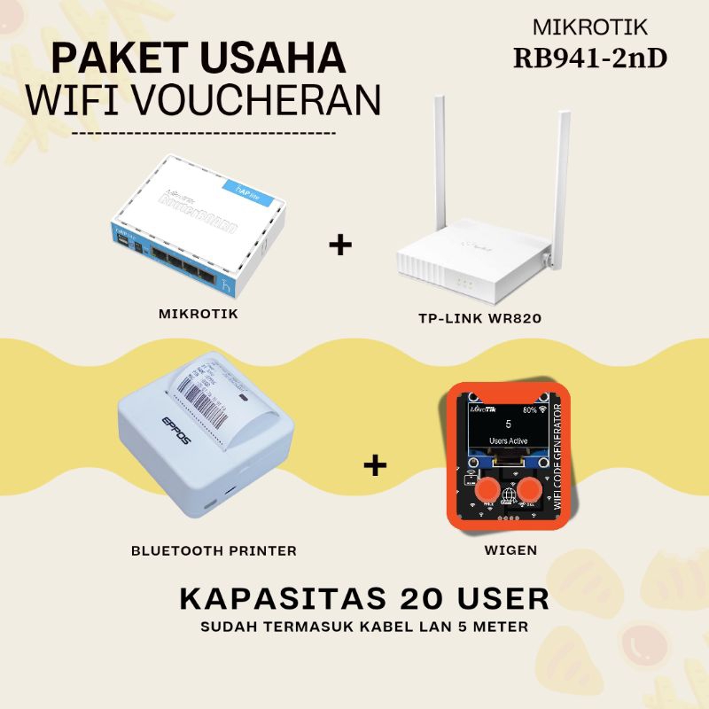 [RB941 HAP Lite] Paket Usaha WiFi Voucheran Mikrotik RB941 HAP Lite + WiFi Voucher Generator