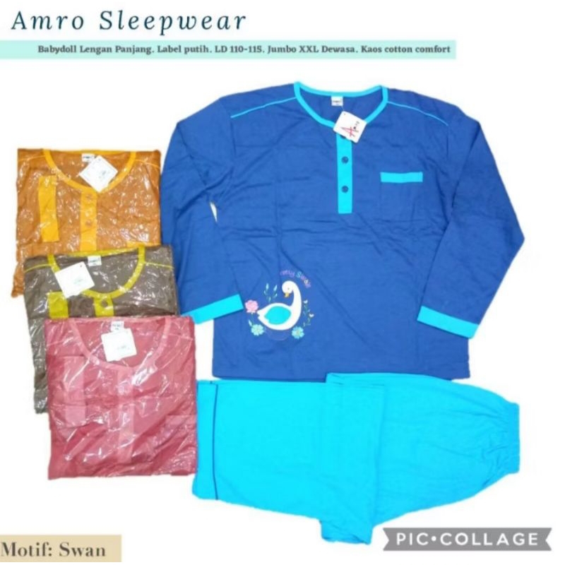 AMRO label putih, Babydoll kaos lengan panjang celana panjang jumbo