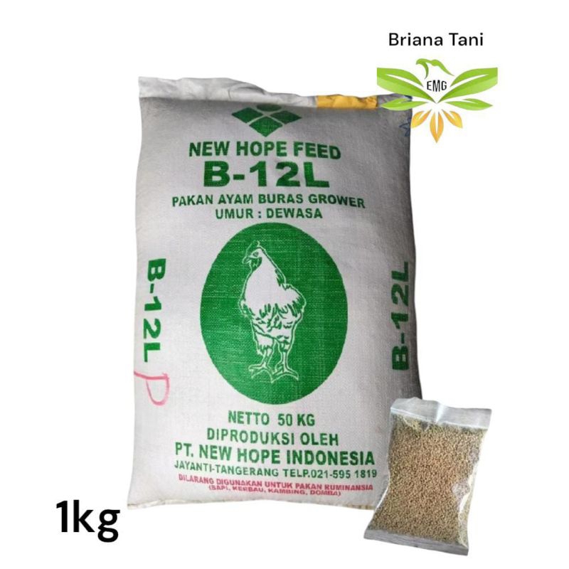 Repack 1Kg B12L NEW HOPE FEED Pakan Ayam Buras Grower Pur Ayam B-12L Penampungan