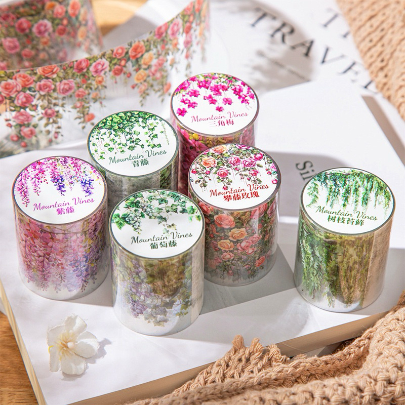 

(Kiricart) Mountain Vines Leaves PET Sticker Side Flowers Aesthetic Journaling Scrapbooking DIY Art and Craft