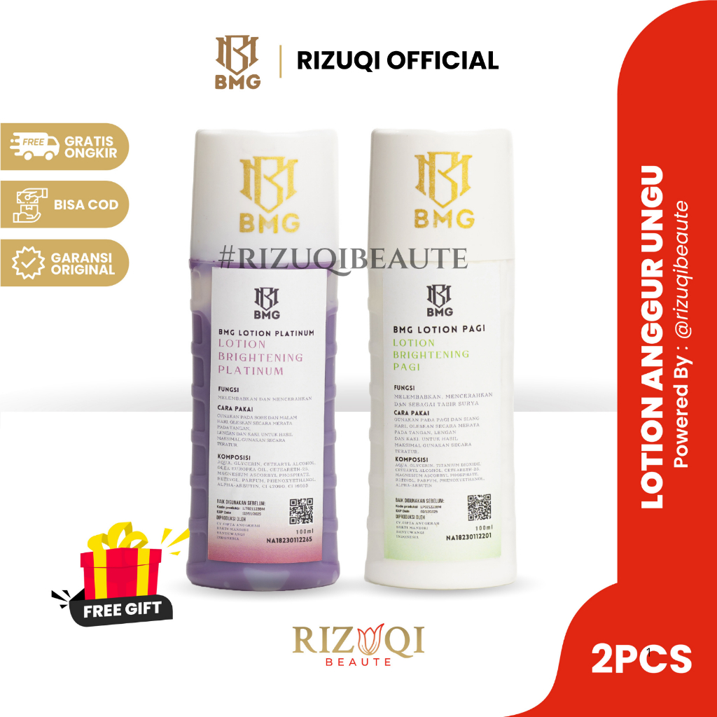 Bmg - Paket BMG LOTION ANGGUR UNGU [Pagi dan Malam] Original (HB Pemutih Badan Platinum)