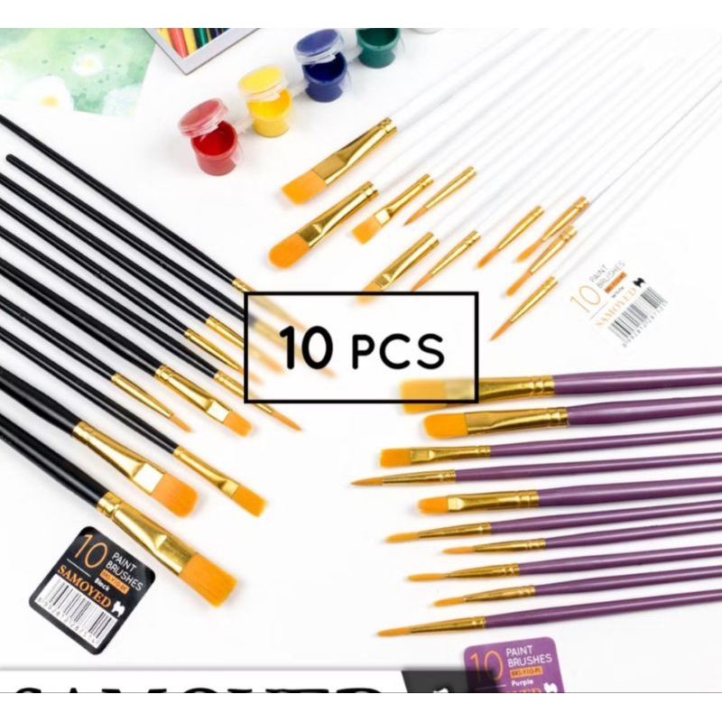 

Kuas Lukis Set 10 Pcs Nylon Kuas Melukis Cat Akrilik/ Cat Minyak/Cat Air