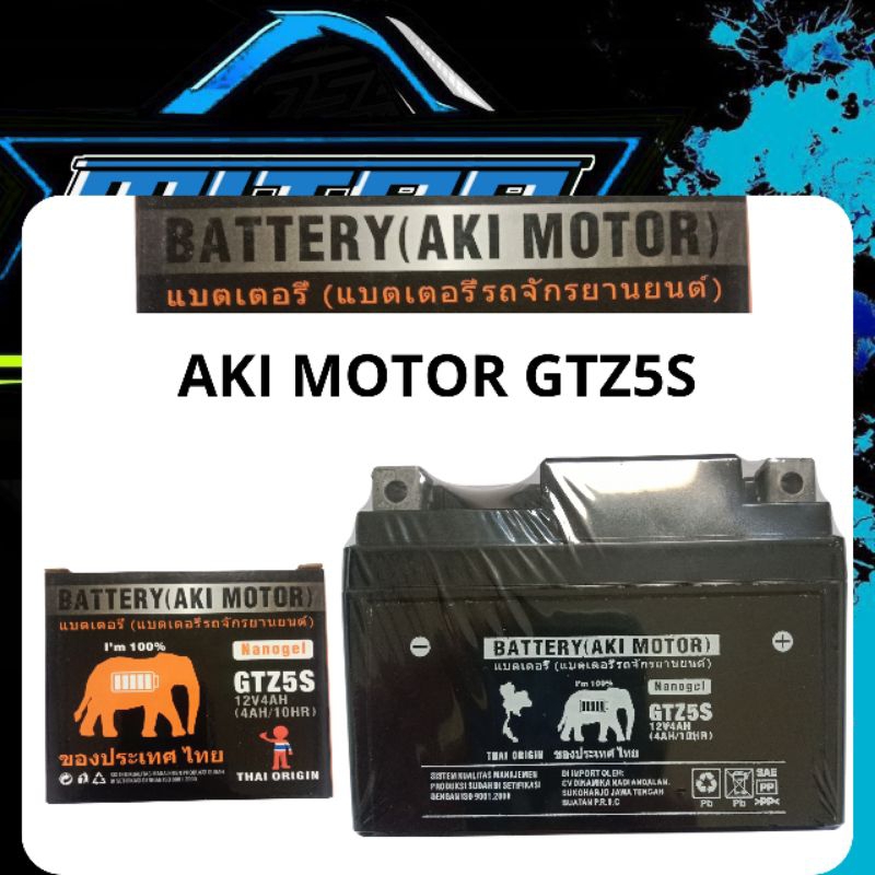 AKI MOTOR GTZ5S NANOGEL GAJAH BATERAI BATRAI AKI MOTOR 12V4AH