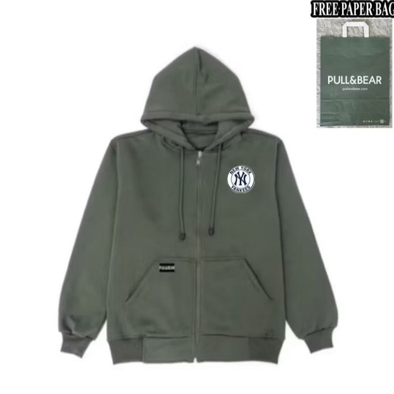 {FREE PAPER BAG} HOODIE ZIPPER ARMY PULL AND BEAR New York Yankees / NY BASIC PRIA - WANITA PREMIUM 