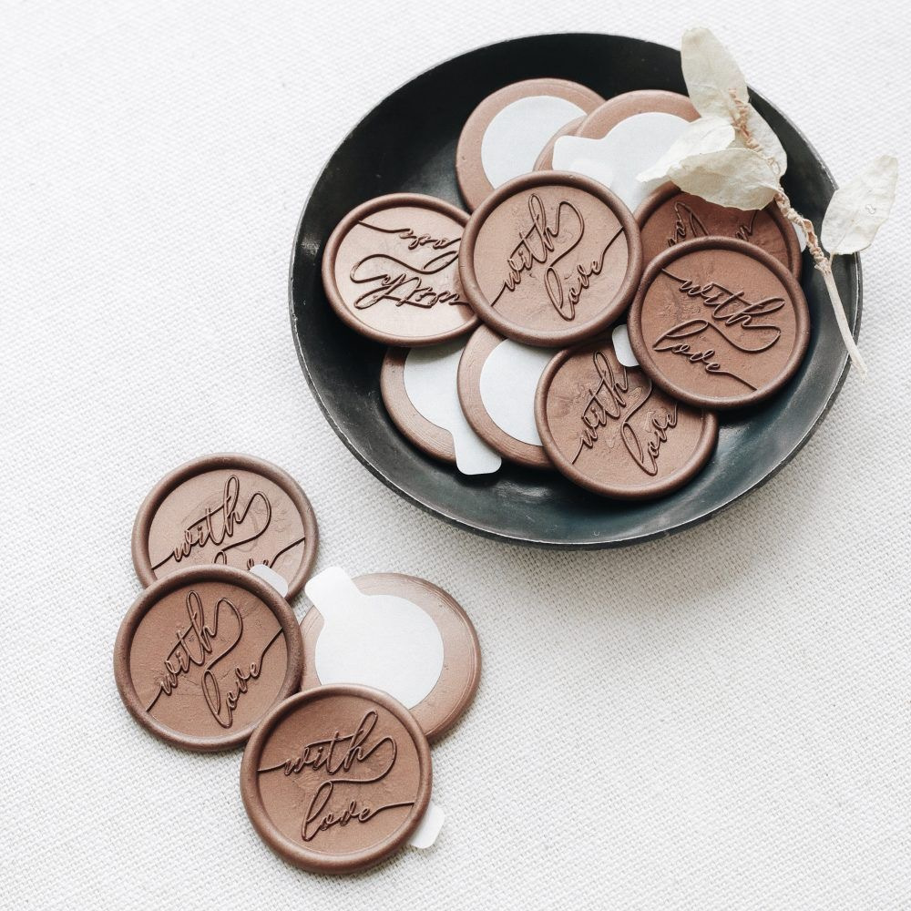 

(CLG) With Love 5 - 1 Pcs seal wax coin sticker siap pakai ready stock (Include double tape) / souvenir pernikahan / accesories / calligraphy / journaling / undangan / hampers