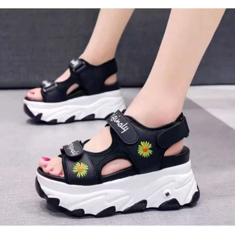 Sandal Wadges Selop Anak Perempuan dan Dewasa Korea Motif Bunga / sendal import anak cewek