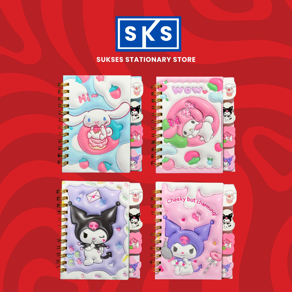 Notebook Spiral A6 Sekat Sanrio 3D Buku Catatan Tulis Lucu Buku Notes Kecil