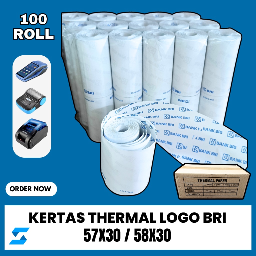 

KERTAS THERMAL EDC LOGO BRI 57X30 /58X30 ISI 100 ROLL