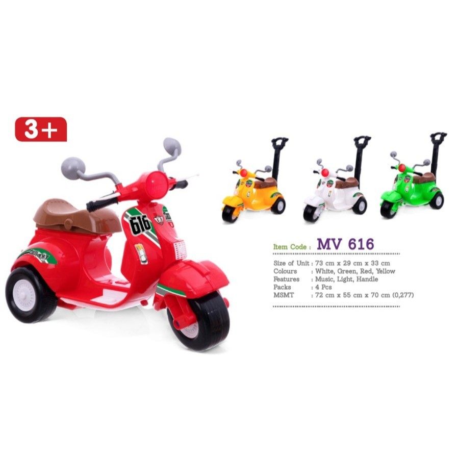 Motor Anak Bisa Dinaiki Tricycle Mini Vespa MV 616 Mainan Motor Anak Dorong