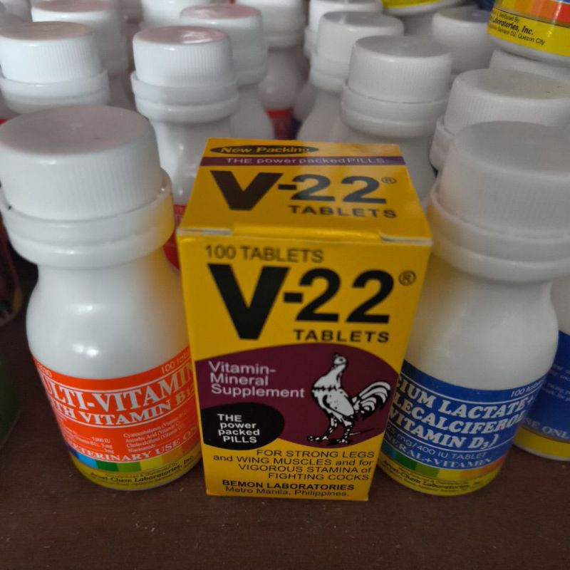 V-22 BEMON DAN CALCIUM LACTATE DAN MULTIVITAMIN IMPORT rawatan paketan ayam aduan original 50 butir 