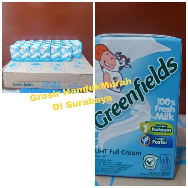 

Paket Murah Susu Cair UHT Greenfields Full Cream Milk 105 ml x 10 Pcs.READY SIAP KIRIM.EXP 2025