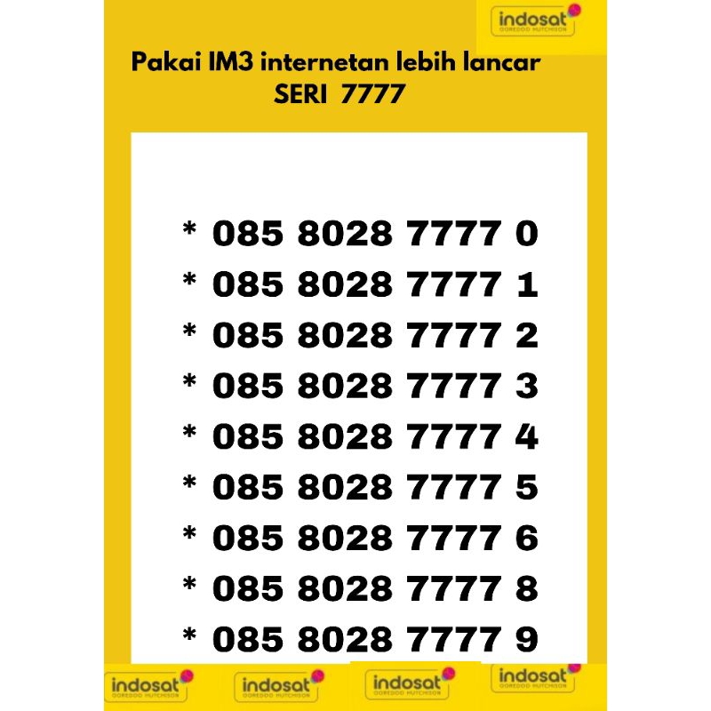 NP CANTIK INDOSAT SERI 7777X