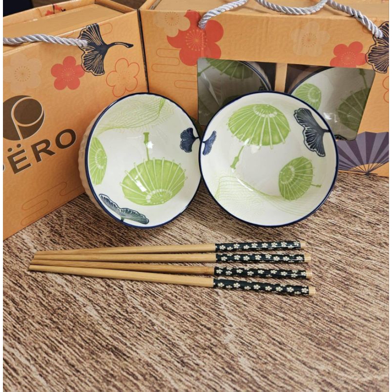 Pero Bowl Pattern Set of 2 With Chopstick Turkiye / Set Mangkuk Porcelain 2pcs