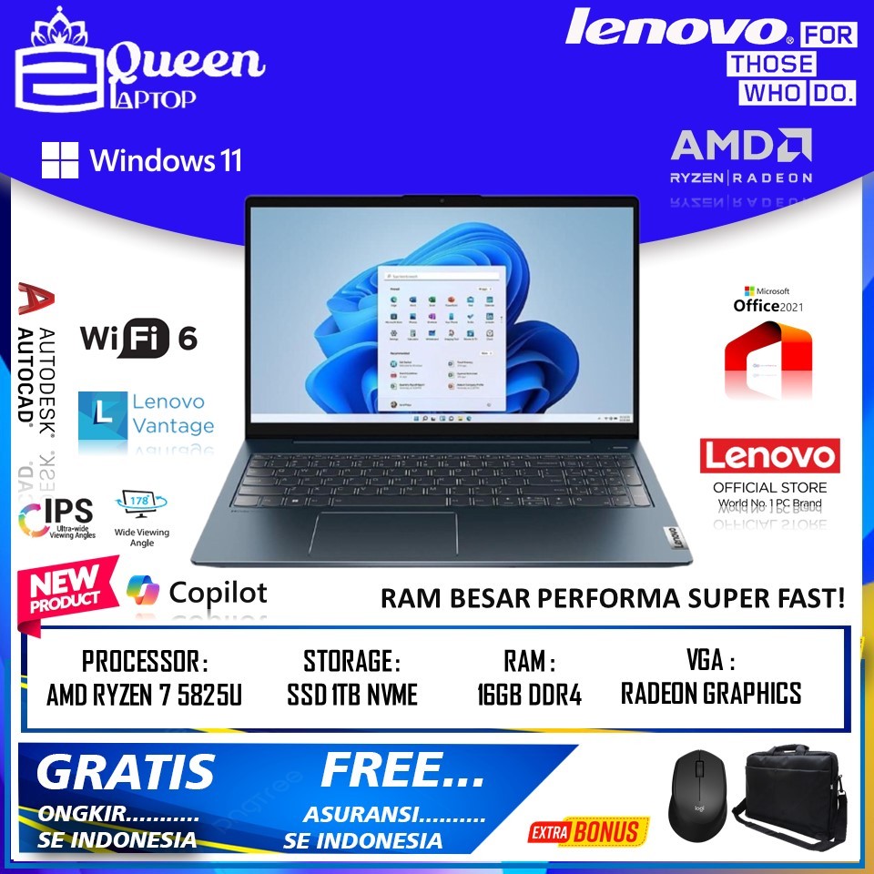 Lenovo IdeaPad Slim 5 15 AMD Ryzen 7 5825U RAM 16GB 1TB SSD Win11 FHD IPS WIN 11 HOME