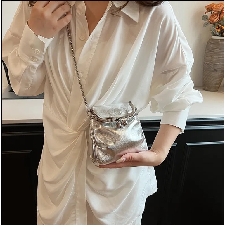 BIG SALE READYCODTAS WANITA PERAK 2024 MUSIM PANAS BARU TAS SELEMPANG RANTAI SERATUS TAS MINI