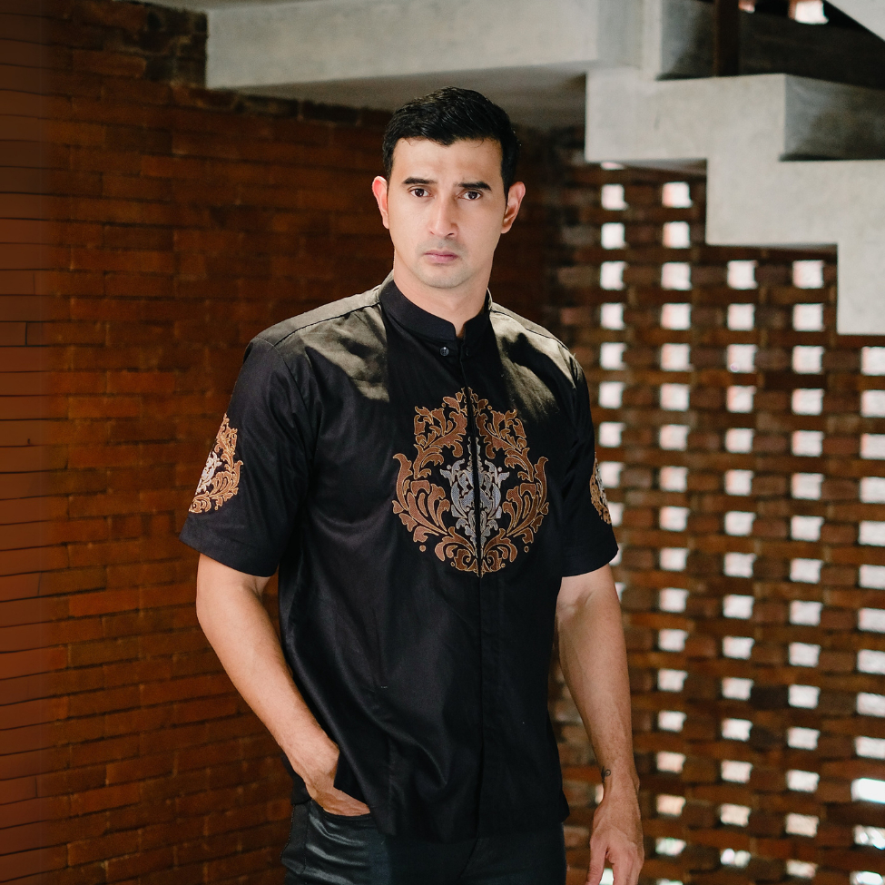 BASTOH Baju Koko Pria Bordir Kuro Lengan Pendek