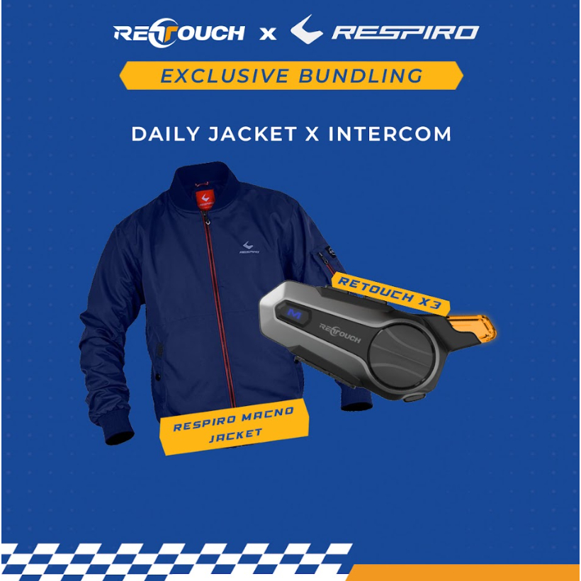 IIMS BUNDLING RESPIRO MACNO JACKET TR1.3 X RETOUCH INTERCOM | Jaket Motor Dialy Windproof | Intercom
