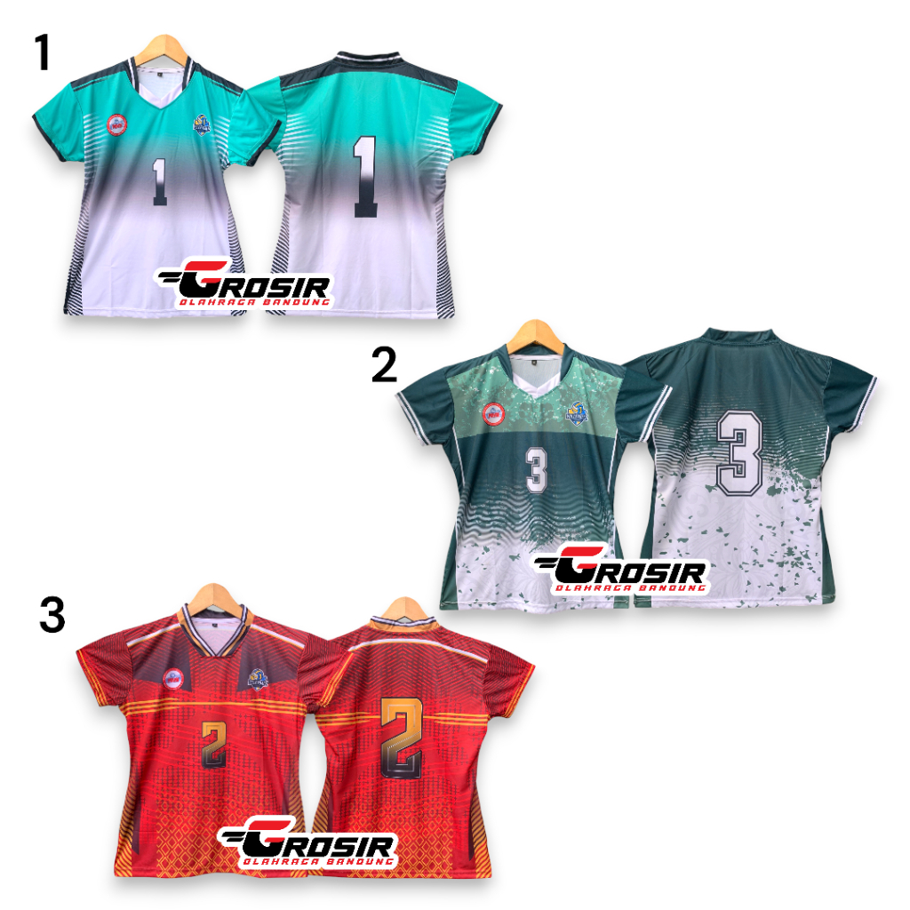 Jersey Voli Cewek Atasan Lusinan Full Print