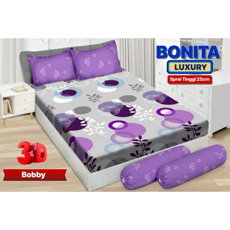 Sprei Bonita No 1 King Ukuran 180x200 B4 Sarung Bantal Motif Minimalis Bunga Kotak Eldon Jorell Devi