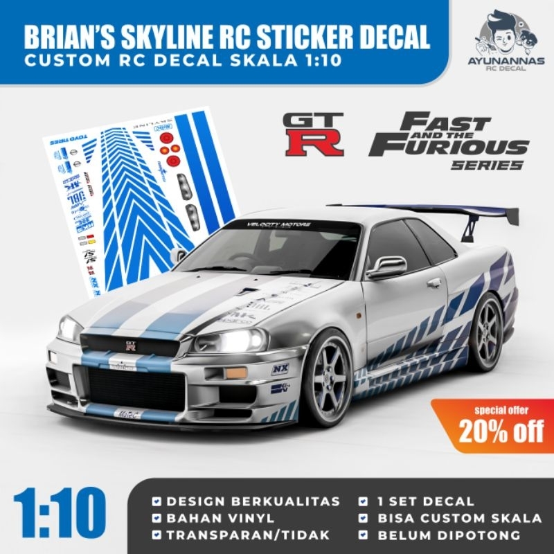 Decal Stiker Vinyl RC 1:10 Nissan GTR Fast & Furious