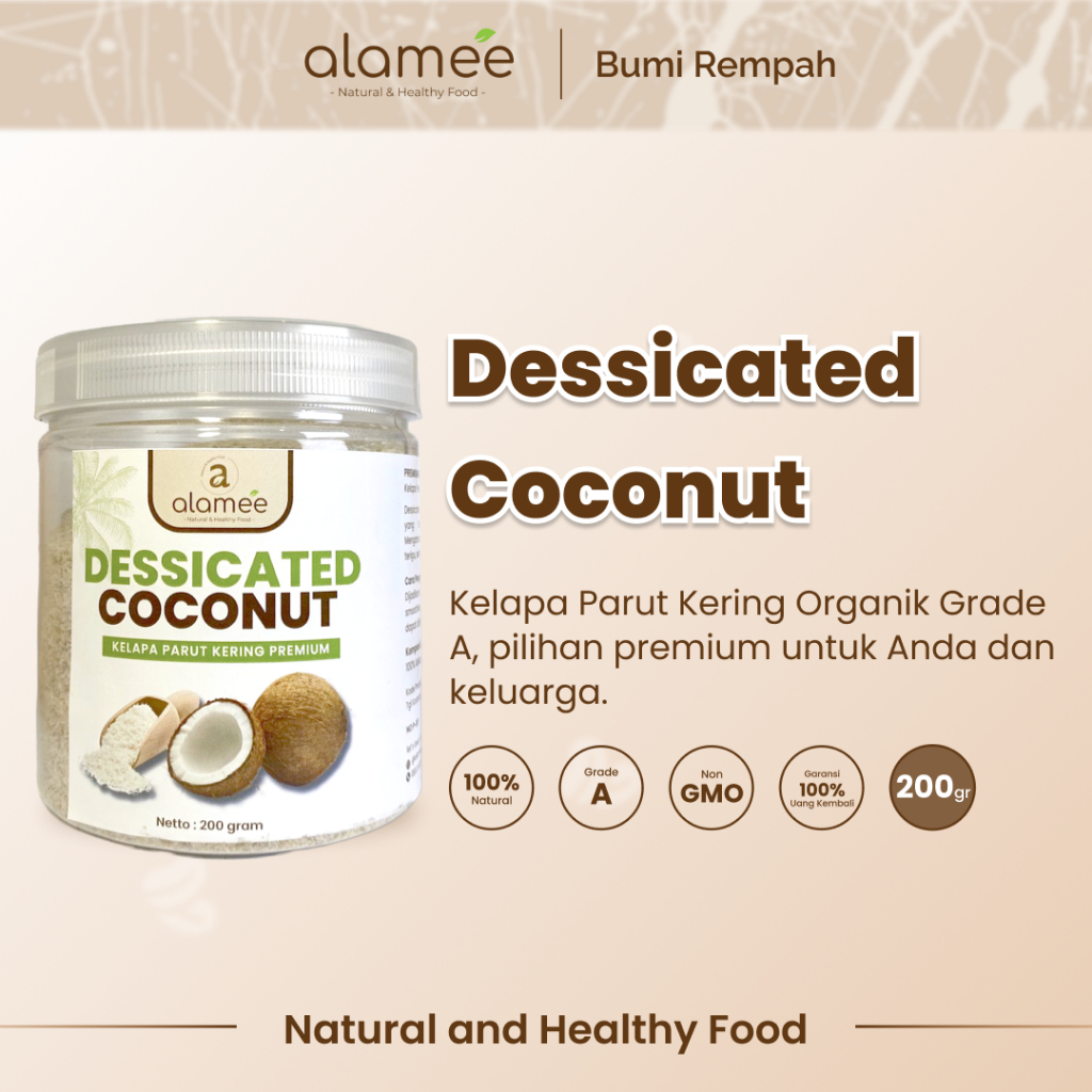 

ALAMEE Dessicate Coconut Kelapa Parut Kering Coconut Flakes Topping Kue Kelapa Kering 200gr