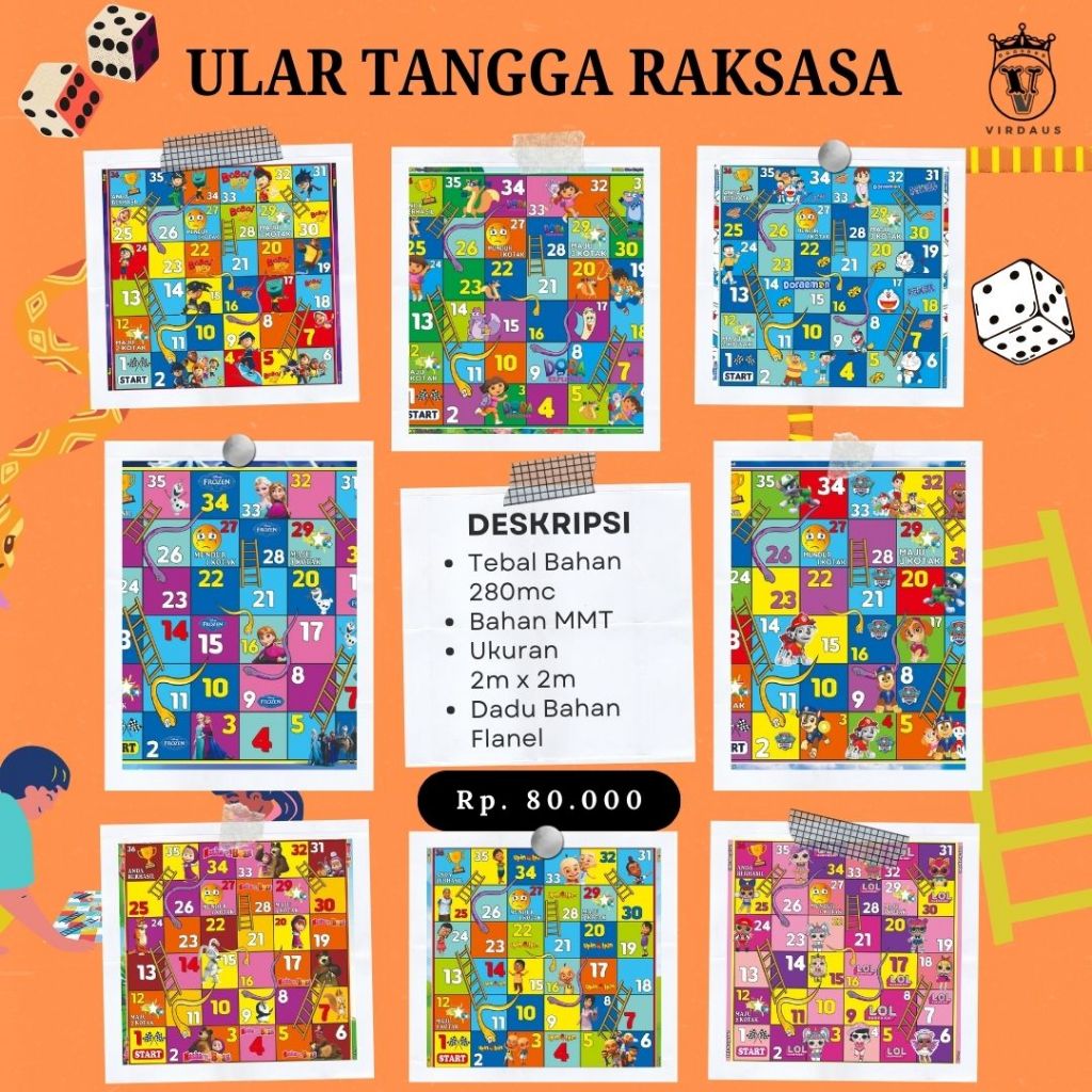 MAINAN ULAR TANGGA JUMBO/RAKSASA | 2x2m + DADU FLANEL