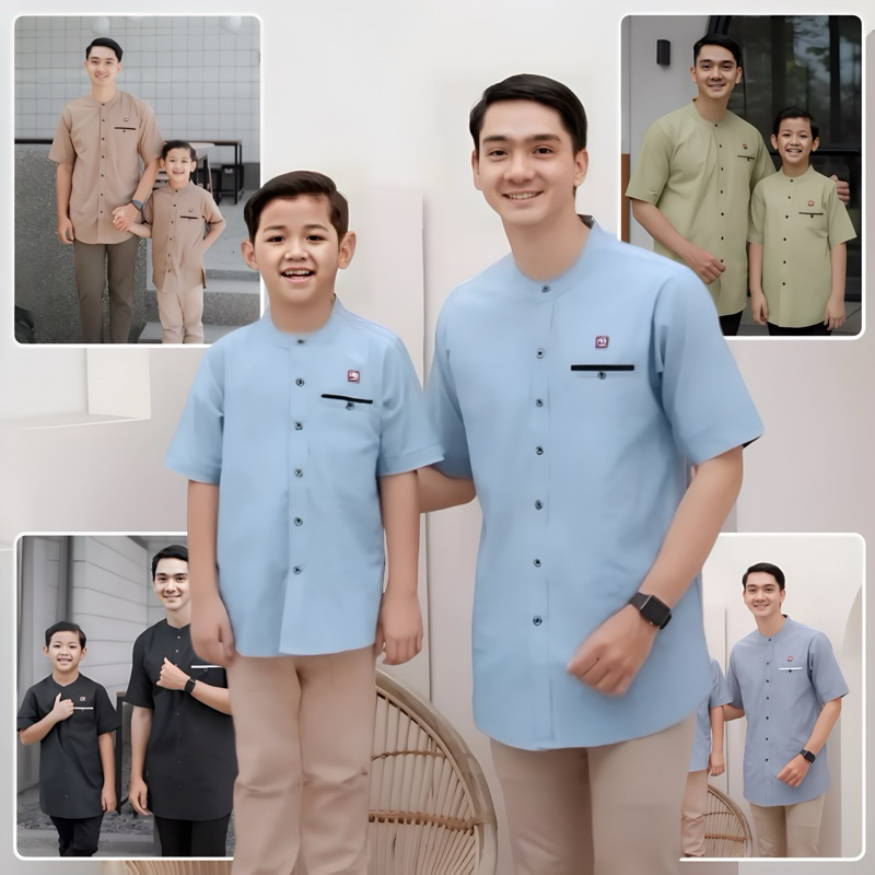 Baju Koko Couple Ayah Dan Anak Laki Laki Harga Terpisah Kemeja Kurta Kerah Mandarin Lengan Pendek Ba