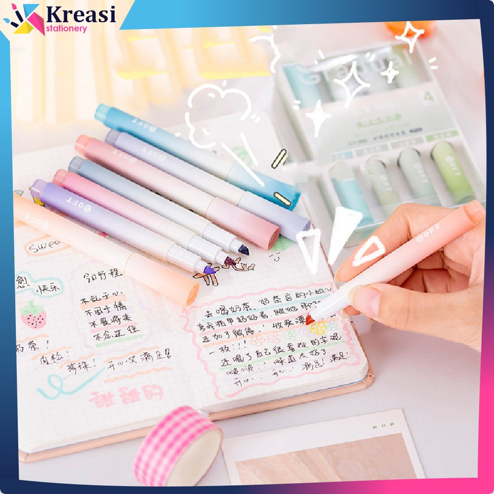 

Spidol Pen Marker Warna Gradasi Painting Multifungsi / Highlighter Pastel Penanda Teks Set 4IN1 Alat Tulis Sekolah / Textliner Stasionary Kreasi Stationery A55