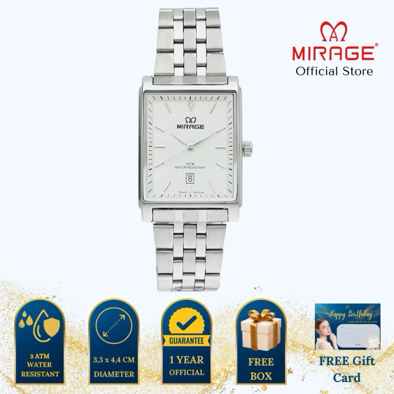 Mirage Jam Tangan Pria Analog 8667 M Silver Original Stainless