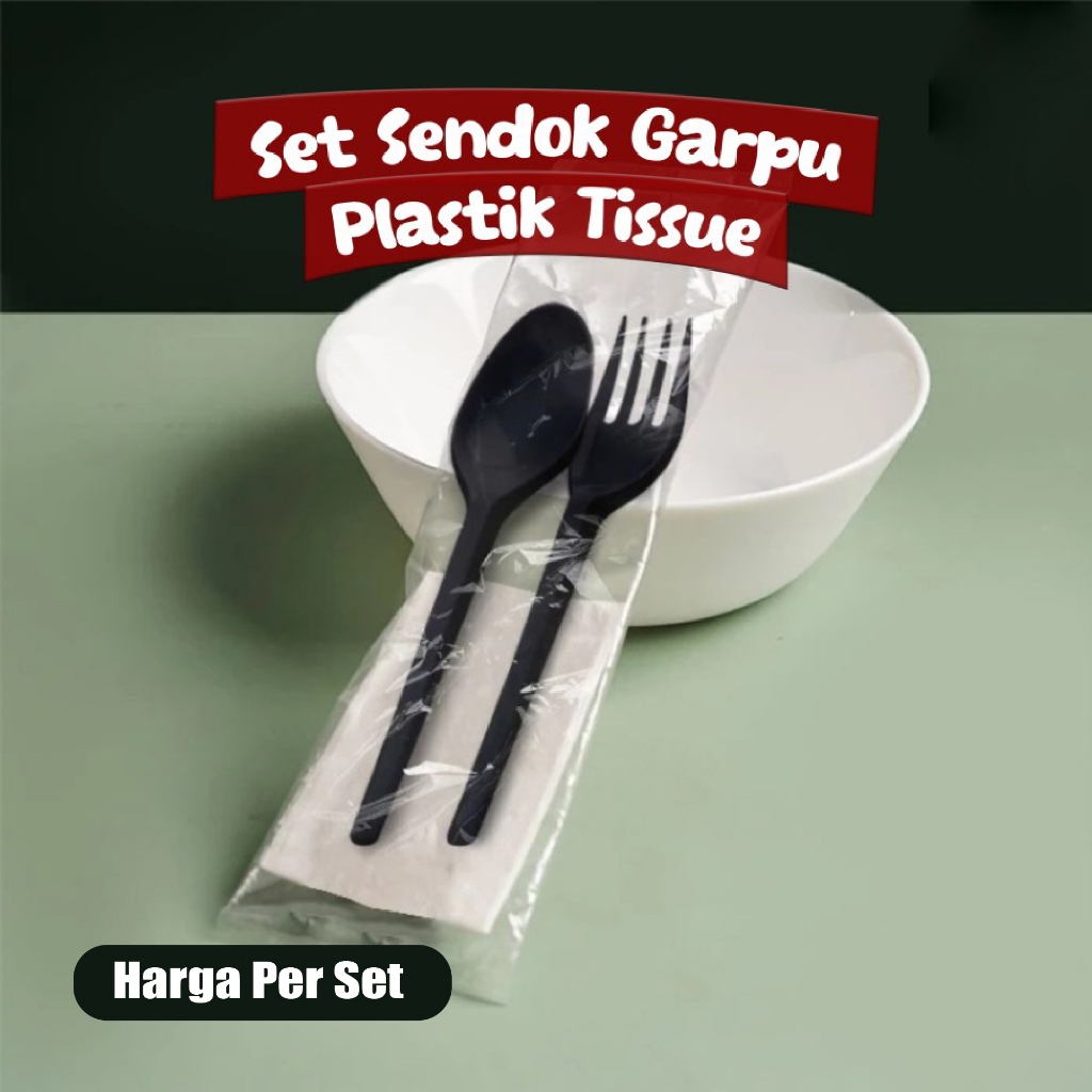 Sendok Plastik - Garpu Plastik + Tisue SET  - Sendok Garpu Plastik Tisue Catering - Sendok Garpu Tis