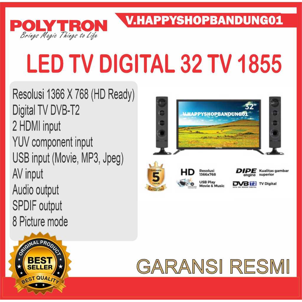 TV LED POLYTRON + SPEAKER TOWER 32 Inch/ PLD 32TV1555 DIGITAL HD TV HDMI/USB