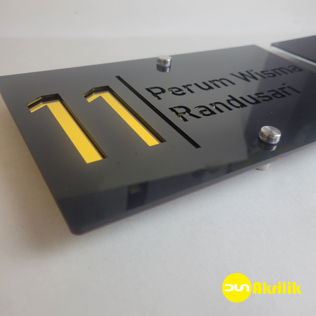 Plat Nomor Rumah Nama Rumah Akrilik Hitam Gold Silver Elegant Ekslusif NR-01