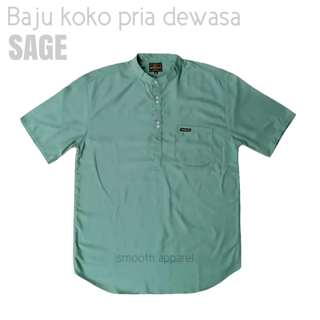 Sage Green Baju Koko Pria Dewasa Kurta Cowok Lengan Pendek