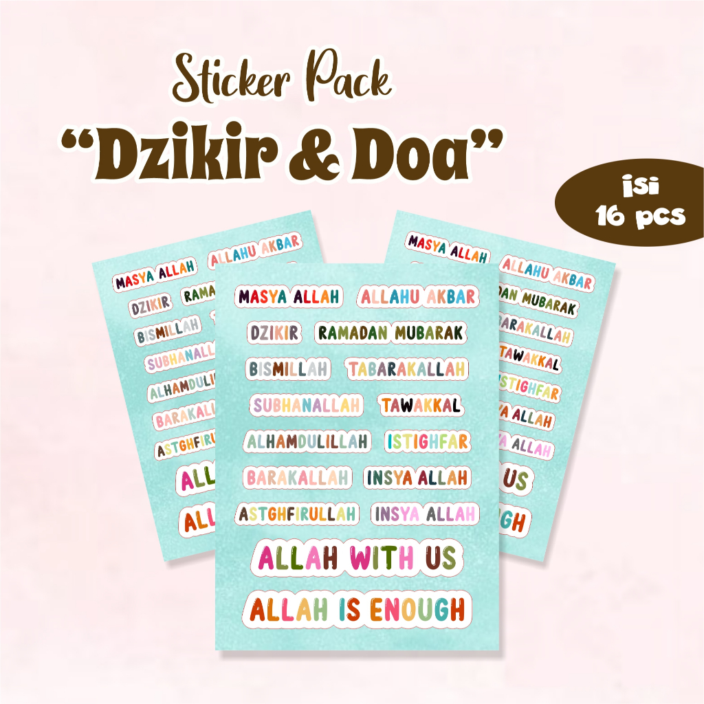 

16 pcs Dzikir dan Doa Sticker Pack Cutting Waterproof Glossy Tumbler Diary PhoneCase Alquran