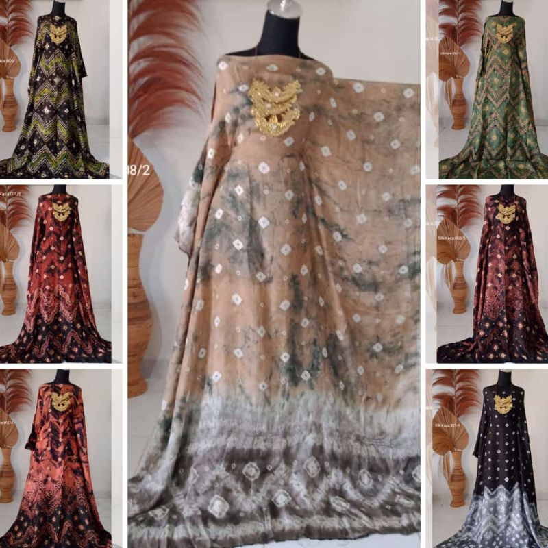 Bahan Kain Jumputan Palembang 3 Meteran Dasar Silk Batik Jemputan Couple Handmade Hitam Maron