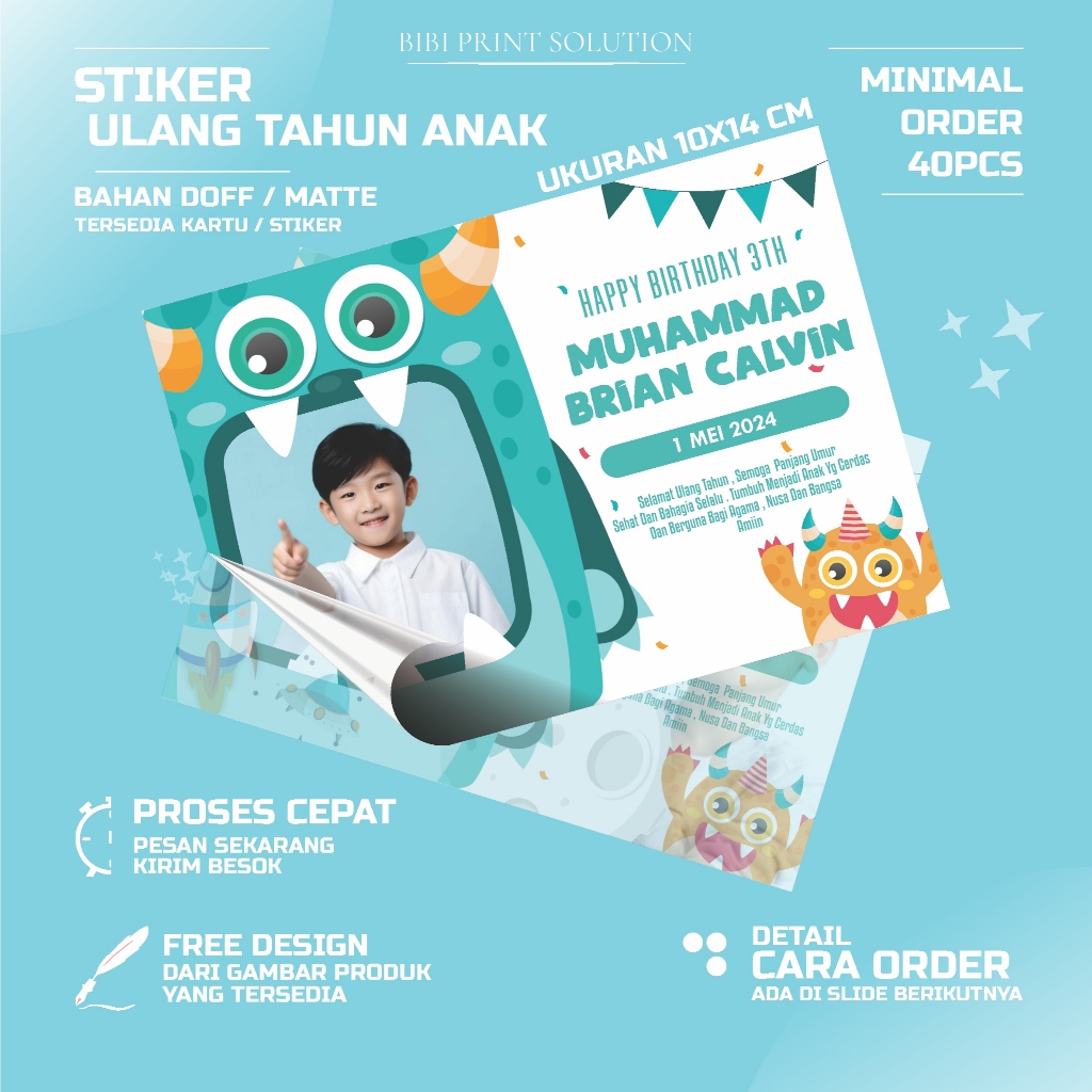 

Sticker / Kartu Ulang Tahun Anak Laki Laki Perempuan Bahan Doff