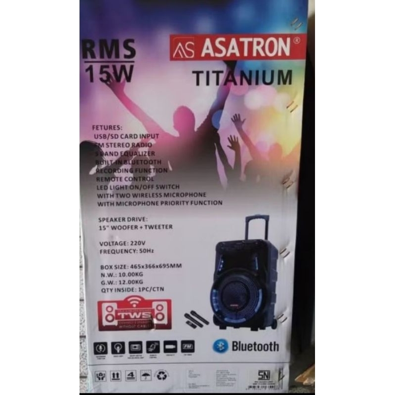 SPEAKER ASTRON  Blutooth Portable TITANIUM 15inch 2 mic wireless.