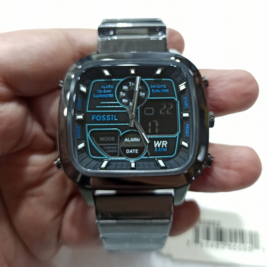 Jam Tangan Pria FL Retro FS5892 Dual Time Dark Smoke Grey Steel