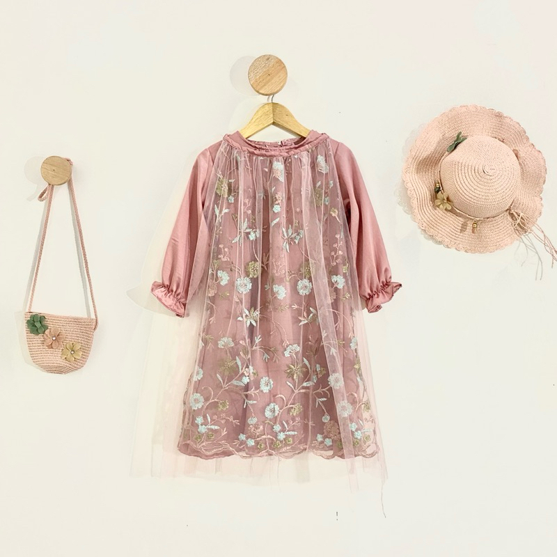 Baju Gamis Anak Perempuan Couple Brukat Tile Raya Lebaran