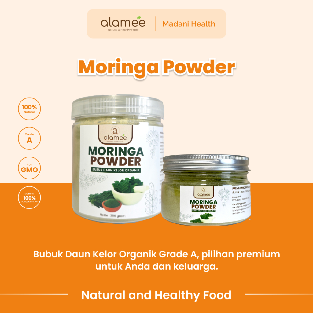 

ALAMEE Bubuk Minuman Daun Kelor Moringa Powder Serbuk Daun Kelor Herbal Tanpa Gula 250gr