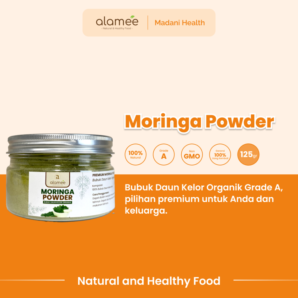 

ALAMEE Bubuk Minuman Daun Kelor Moringa Powder Serbuk Daun Kelor Herbal Tanpa Gula 125gr