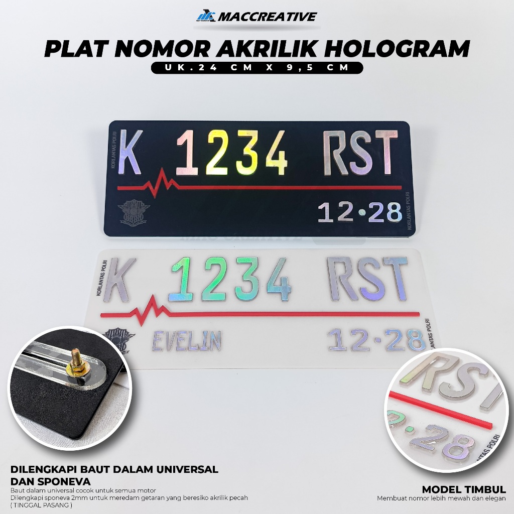 PLAT NOMOR MOTOR HOLOGRAM CUSTOM BAUT TANAM - PLAT NOMOR MOTOR BAHAN AKRILIK HOLOGRAM TIMBUL
