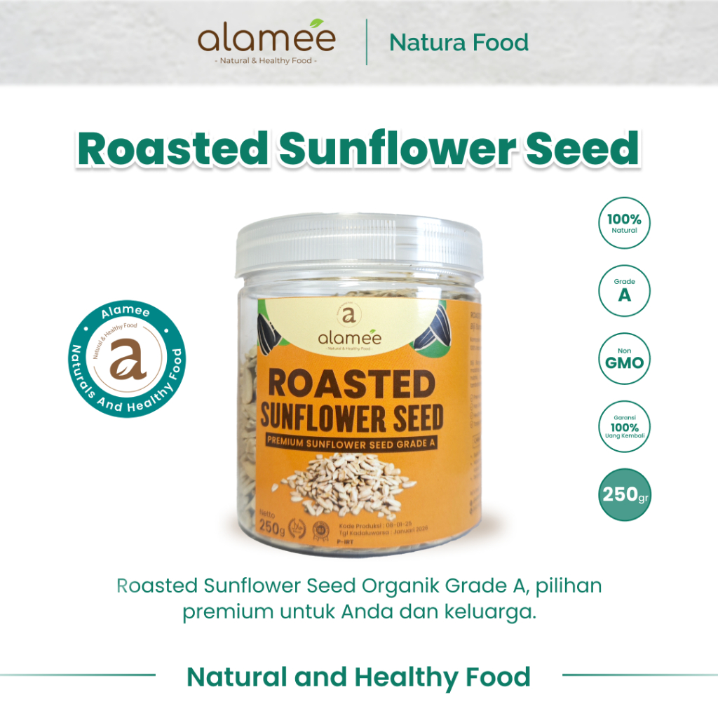 

ALAMEE Roasted Sunflower Seed Biji Bunga Matahari Kupas Oven Biji Kuaci Panggang PREMIUM 250gr